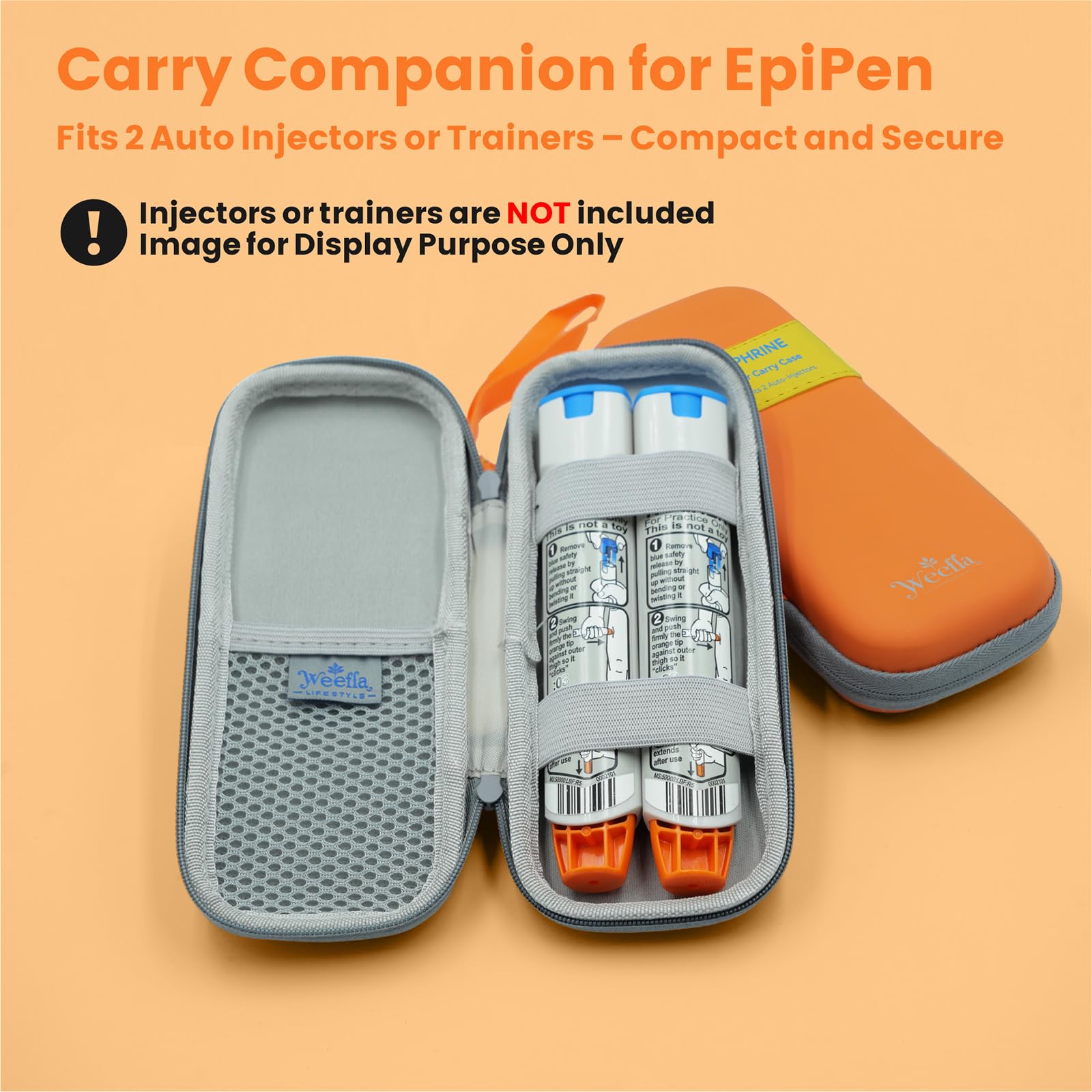 weefla Protective Carry Case for 2 EpiPen Auto-Injectors, Yellow
