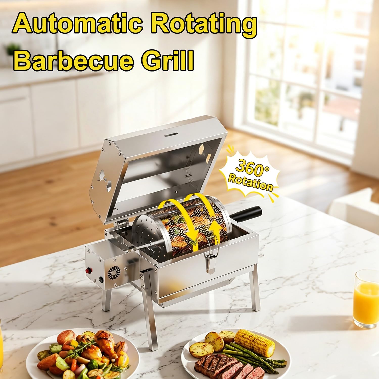Parrilla giratoria USB-C, asador acero para camping
