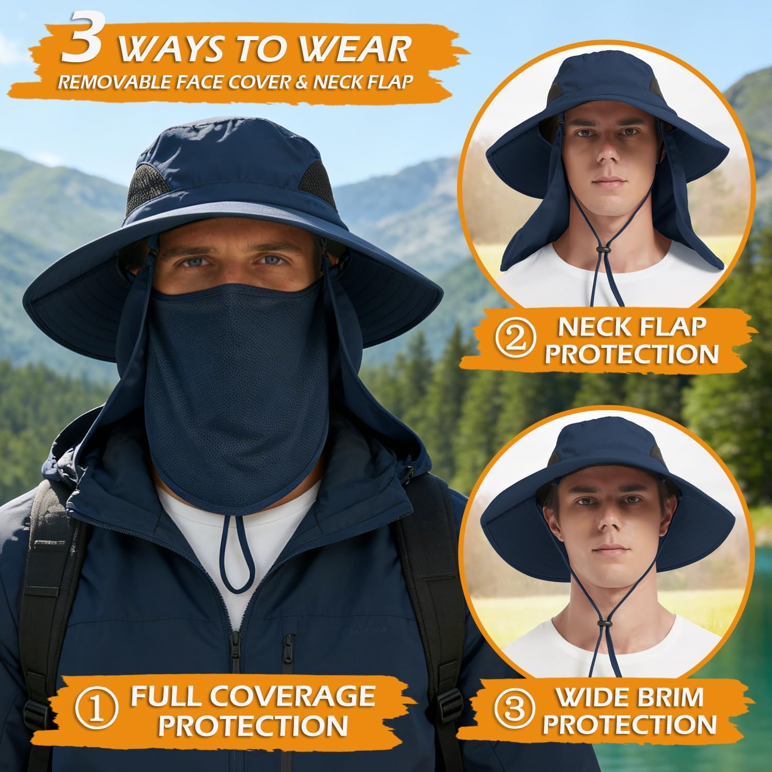 Wide Brim Sun Bucket Hat, Waterproof Boonie Hat for Men & Women image 3