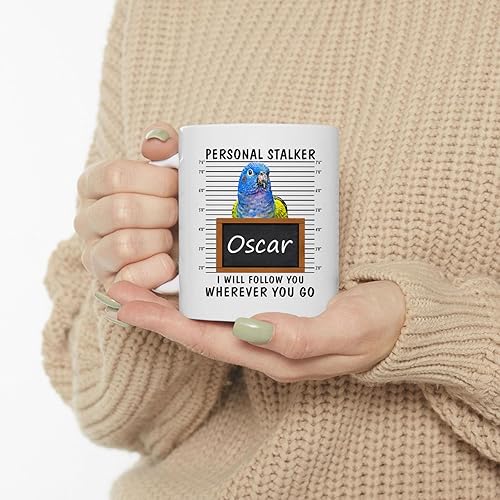 Miniatura 3 de Lovesout Personal Stalker I Will Follow You Pionus Parrot - Taza de café con nombre personalizado, taza de cerámica blanca, 11 onzas
