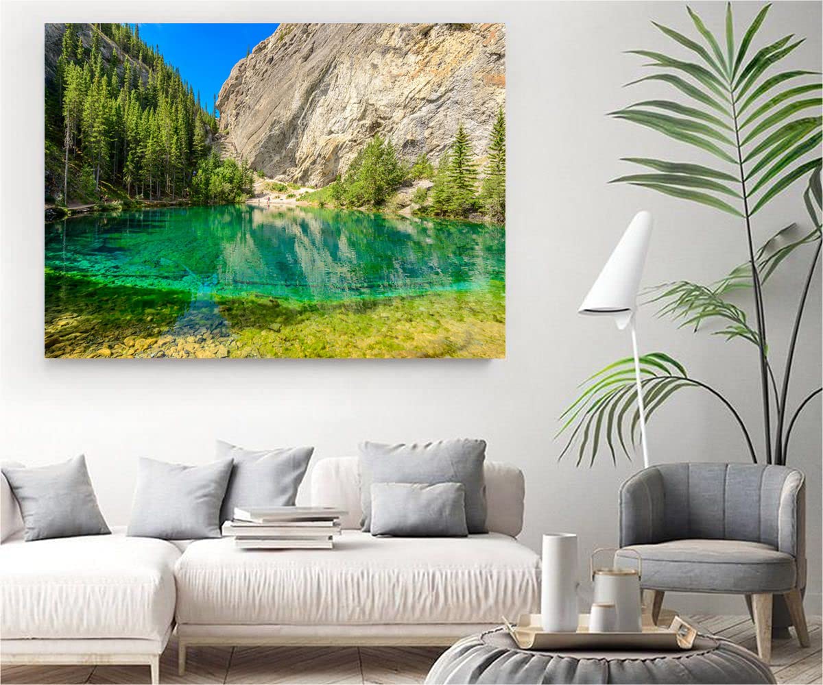 VERRE ART Wood Framed Canvas - Wall Decor for Living Room, Bedroom, Office, Hotels, Drawing Room (34in X22in) - Grassi Lake Canada