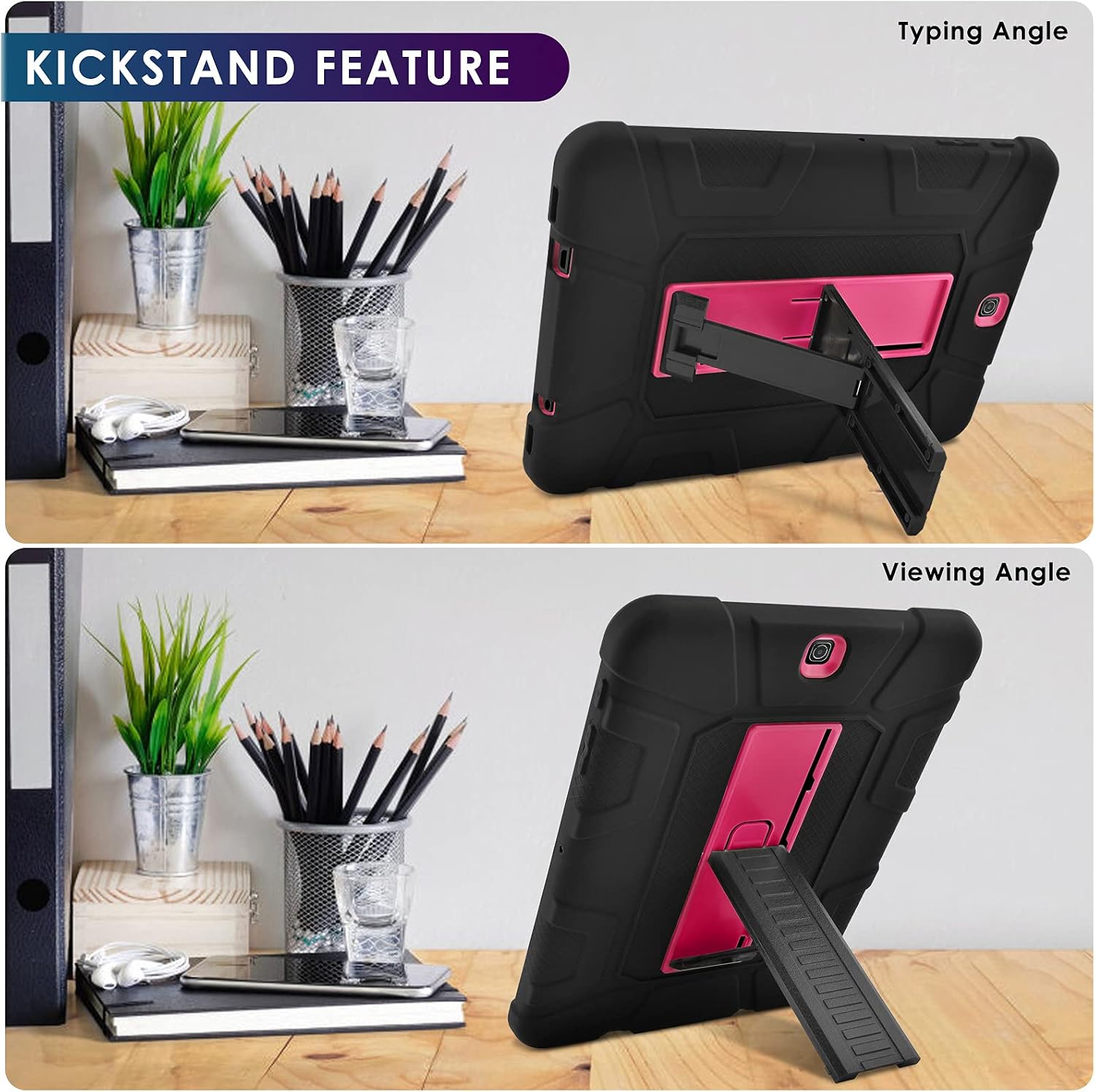 DETUOSI Shockproof Case for Samsung Galaxy Tab S2 9.7" 2015 (SM-T810/T813/T815/T819), Multi-Angle Kickstand Full-Body Protective Cover for Samsung Tab S2 9.7 inch SM-T810/T815 Tablet 2015 (Black&Red)