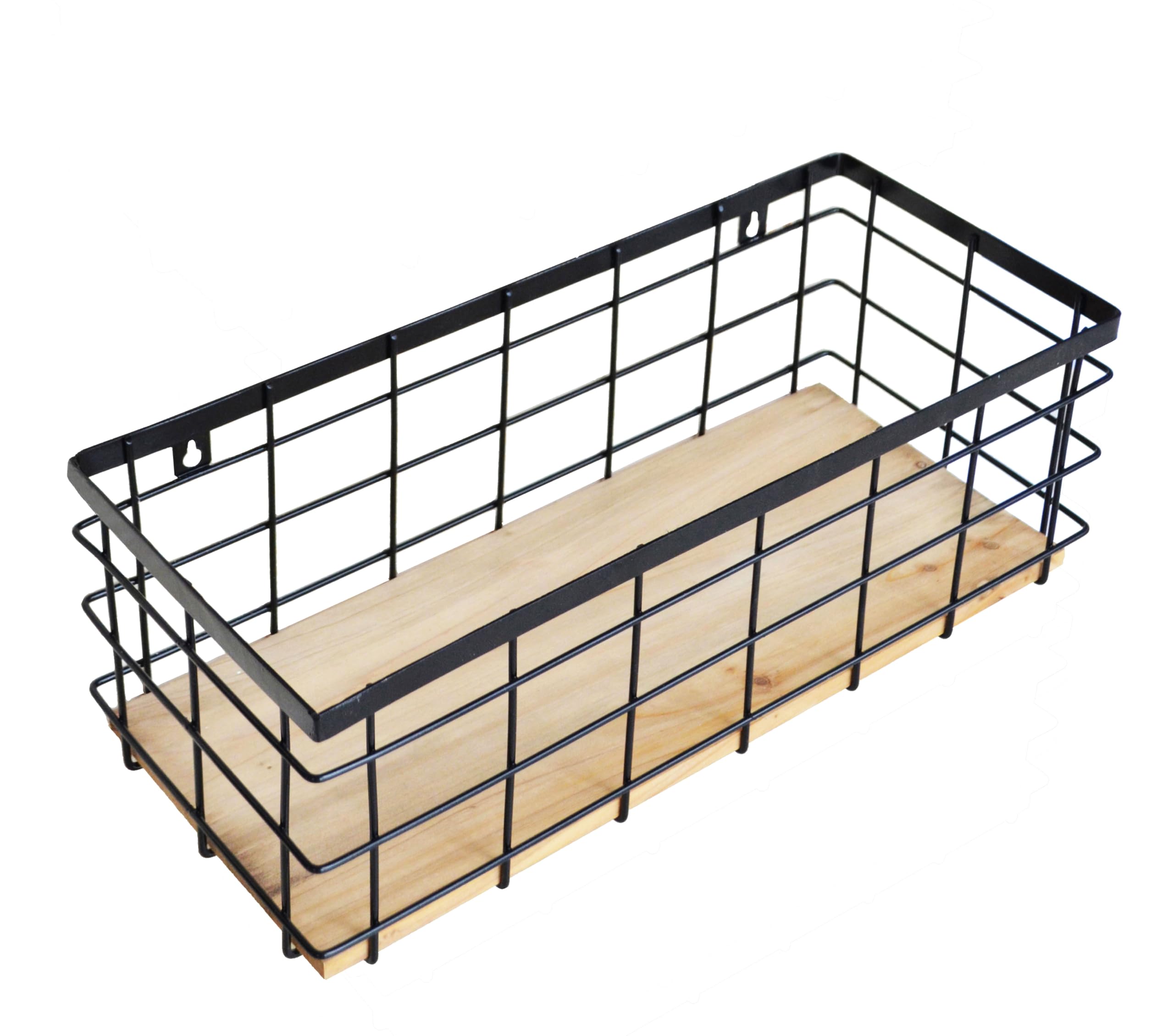 ShabbyDecor Metal Wire Basket Detachable Wood Base Storage Organizer Farmhouse Hanging Basket for Kitchen Cabinets, Bathroom, Pantry, Laundry Room,1