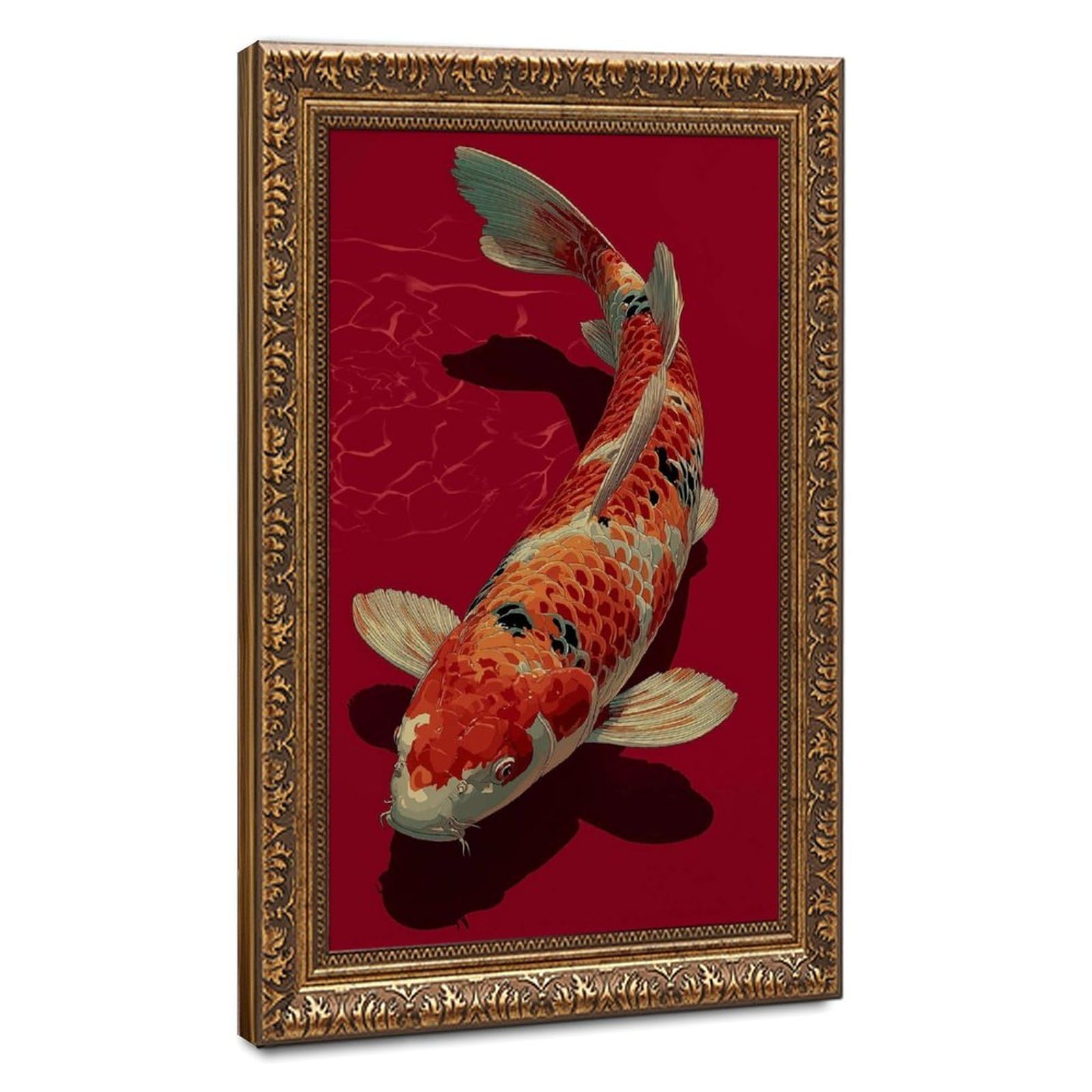 Bareronor Japanese Koi Fish Canvas Poster Bedroom Decor Landscape Office Room Decor Gift 16" L X 24" W