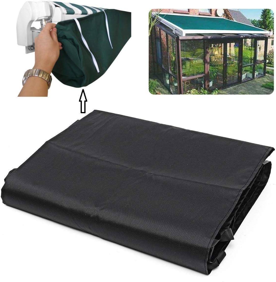 Black Protective Awning Cover Storage Bag with String for Outdoor Garden Sun Protection Waterproof Rain Snow (4.5m / 14.76ft)