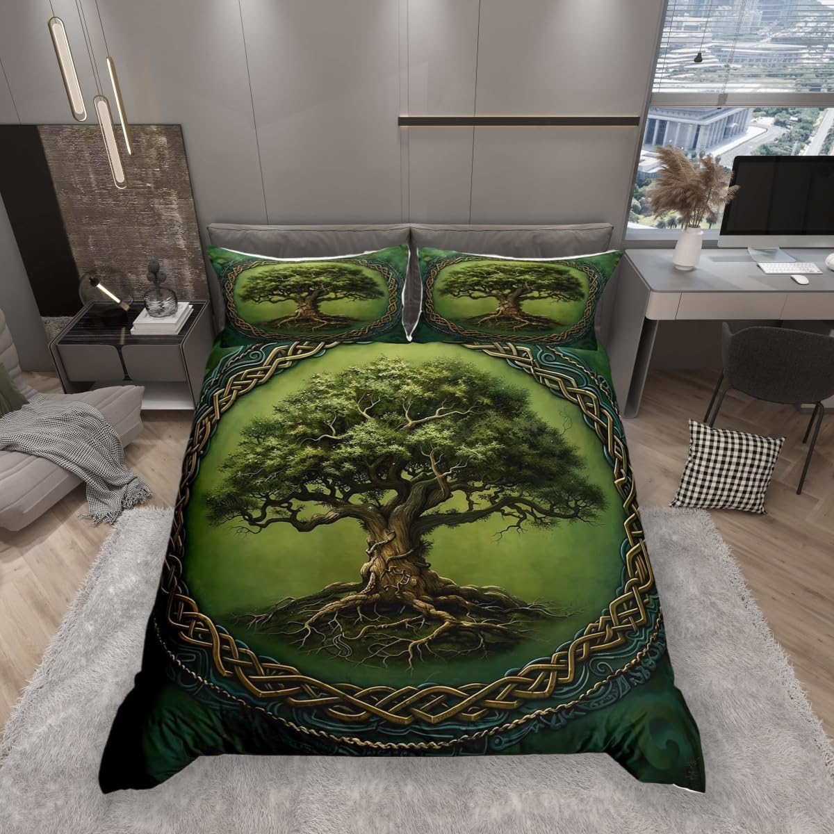 Housse de couette arbre de vie pour grand lit super king size parure style mandala anti-pli