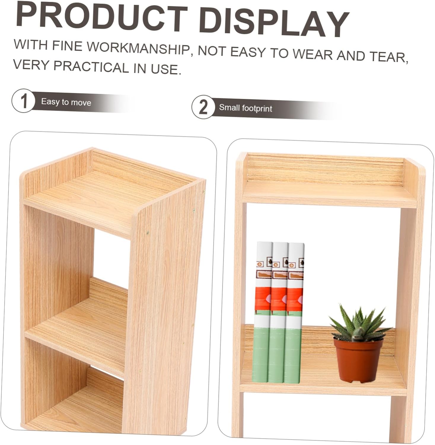 CRAFTHROU Natural Wood Rolling Storage Shelf with Wheels, 30x24x66cm Mobile Sundries Organizer Cabinet for Home and Living Room