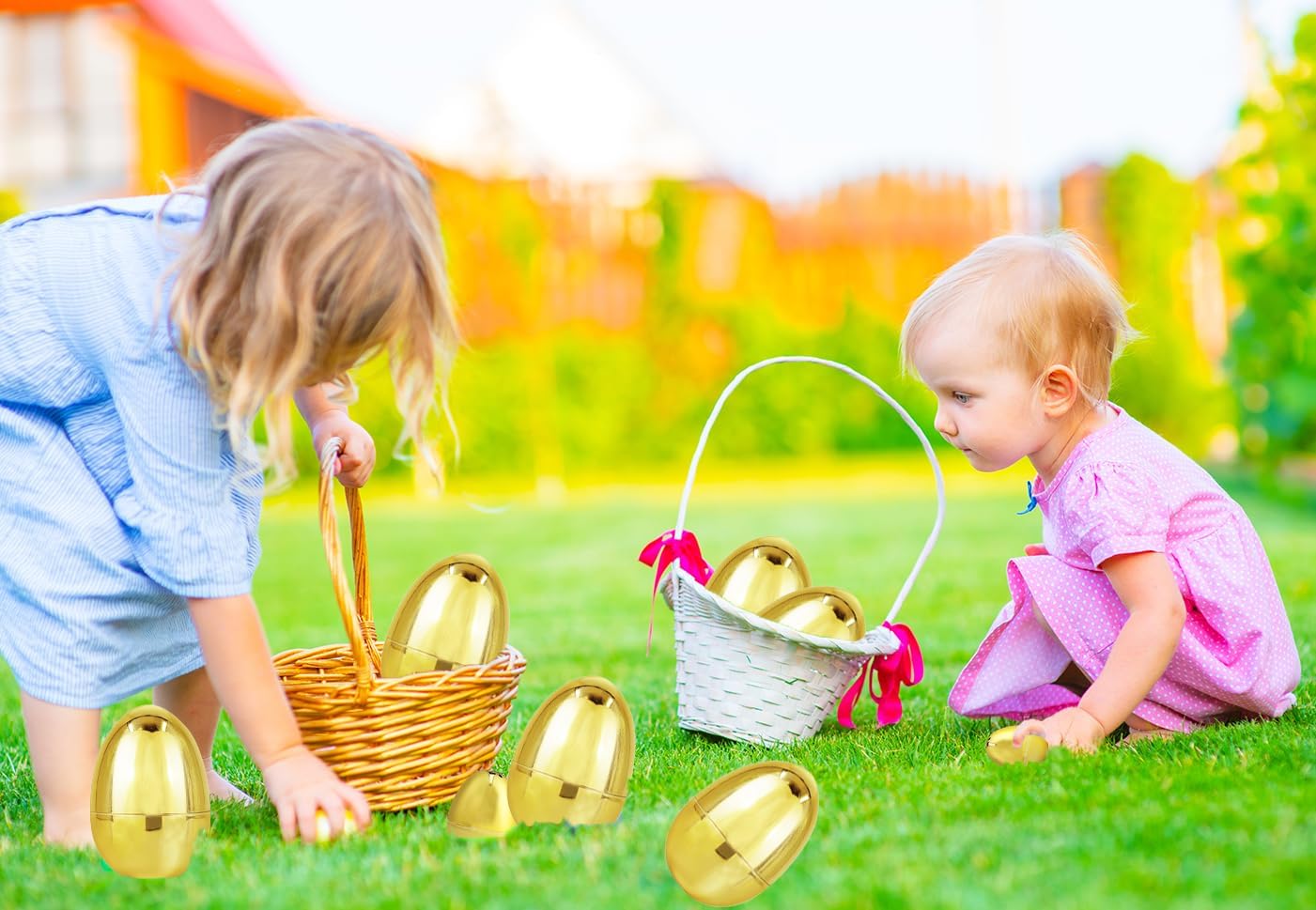 Chochkees Jumbo Golden Easter Eggs Metallic Gold, Goodie Basket Prizeh, 6" Inch (24-Pack)