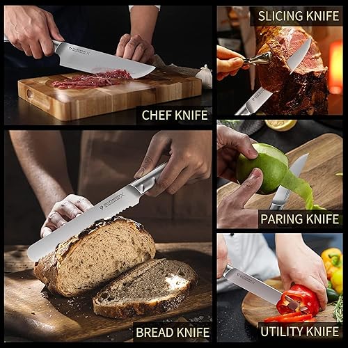 Miniatura 4 de Juego de cuchillos de acrílico negro, juego de cuchillos de cocina afilados, juego de cuchillos de chef profesional con cuchillos de carne,