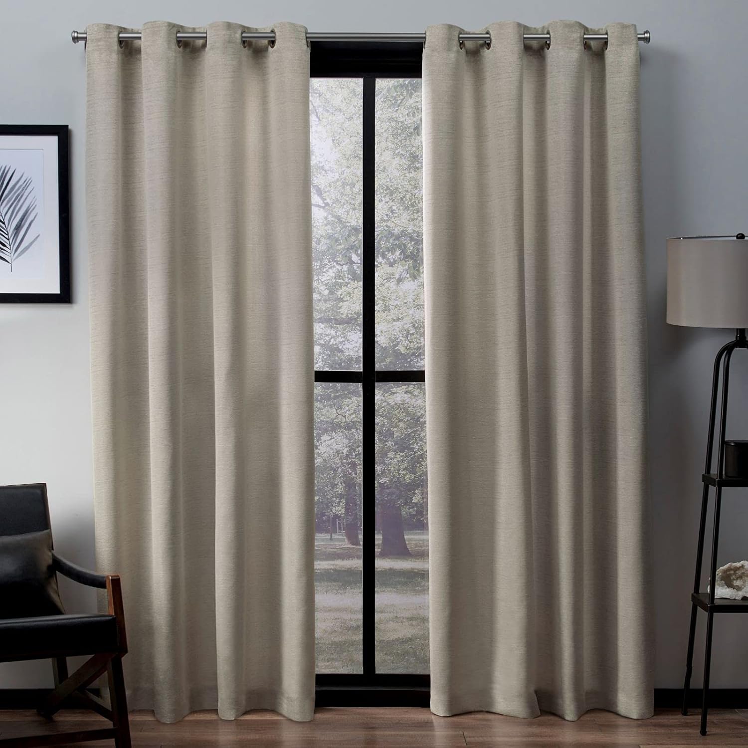 EXCLUSIVE HOME Virenze Faux Silk Grommet Top Curtain Panel Pair, 54"x84", Winter White