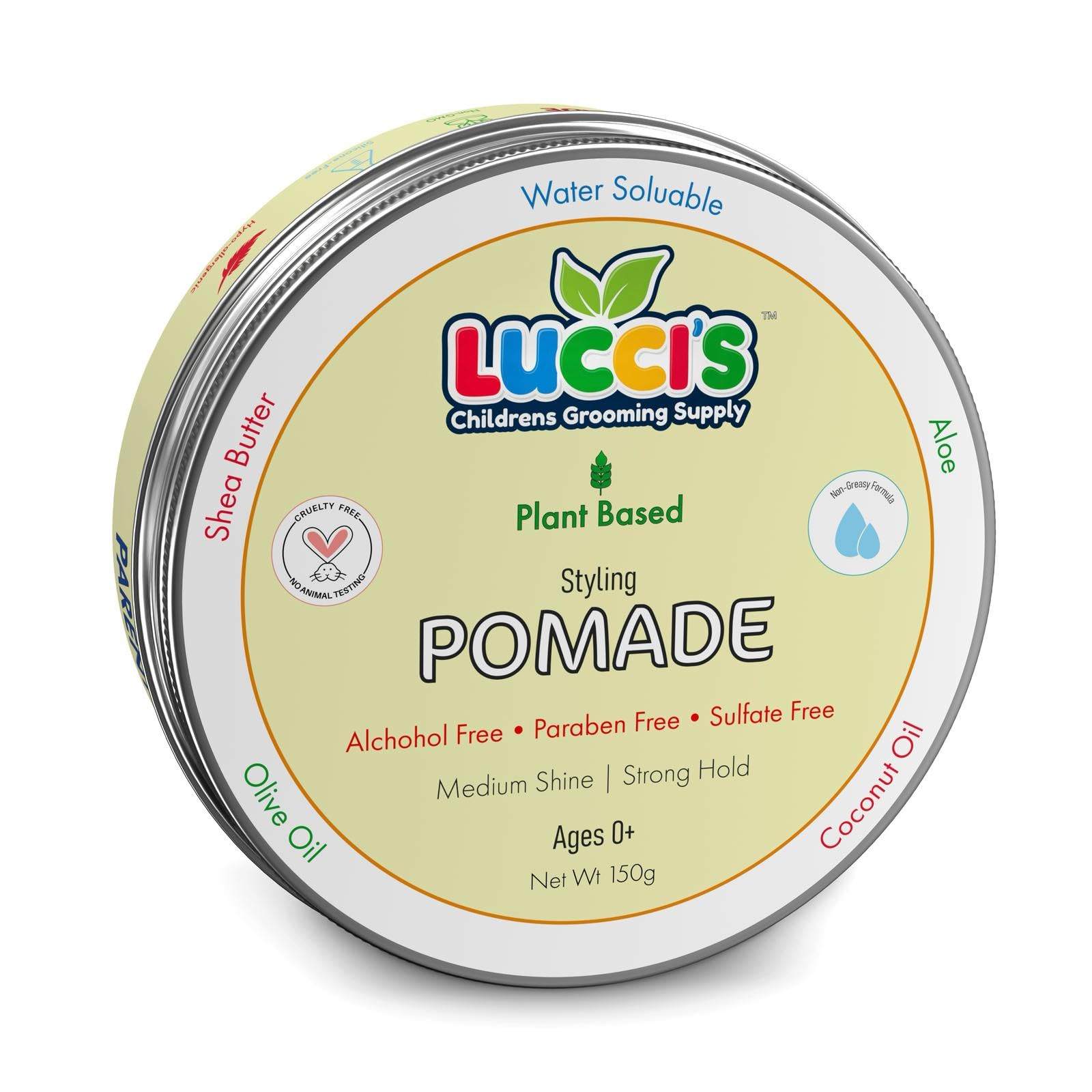 LUCCI’S CHILDRENS GROOMING SUPPLY Baby Hair Gel – 5oz Plant-Based Styling Hair Pomade for Infants – No Parabens or Sulphates – Medium Shine and Strong Hold Hair Paste for Kids