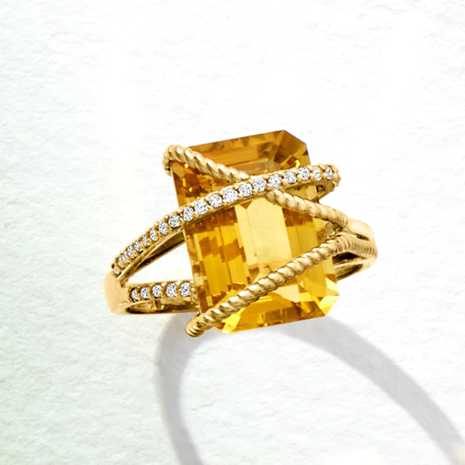 Ross-Simons 5.50 Carat Citrine and .15 ct. t.w. Diamond Ring in 14kt Yellow Gold