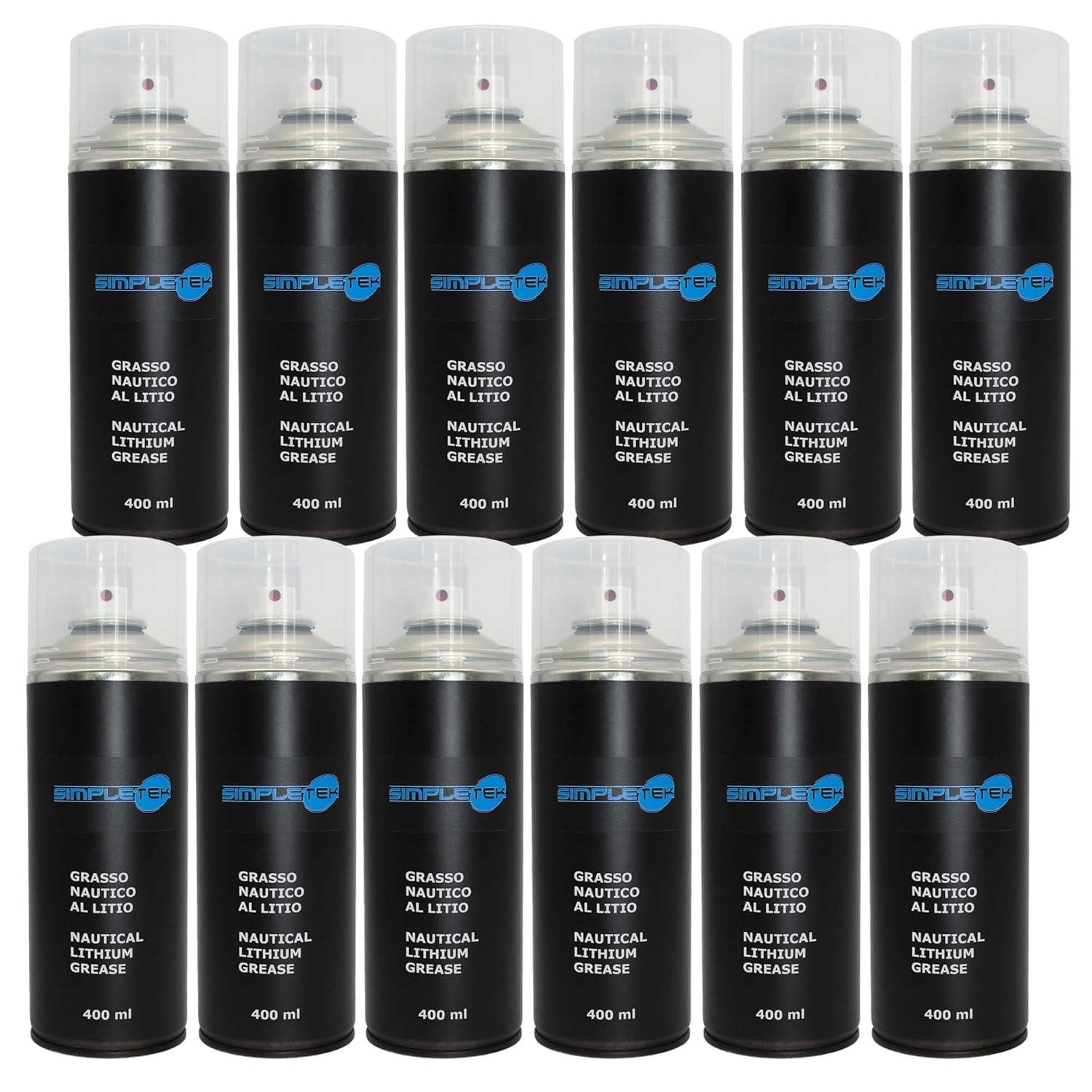 SIMPLETEK - 12 Bombolette Spray di Grasso Nautico al Litio Titanio da 400 ml Lubrificante Barche Protezione -40° 220° Professionale Tecnico (12 pezzi)