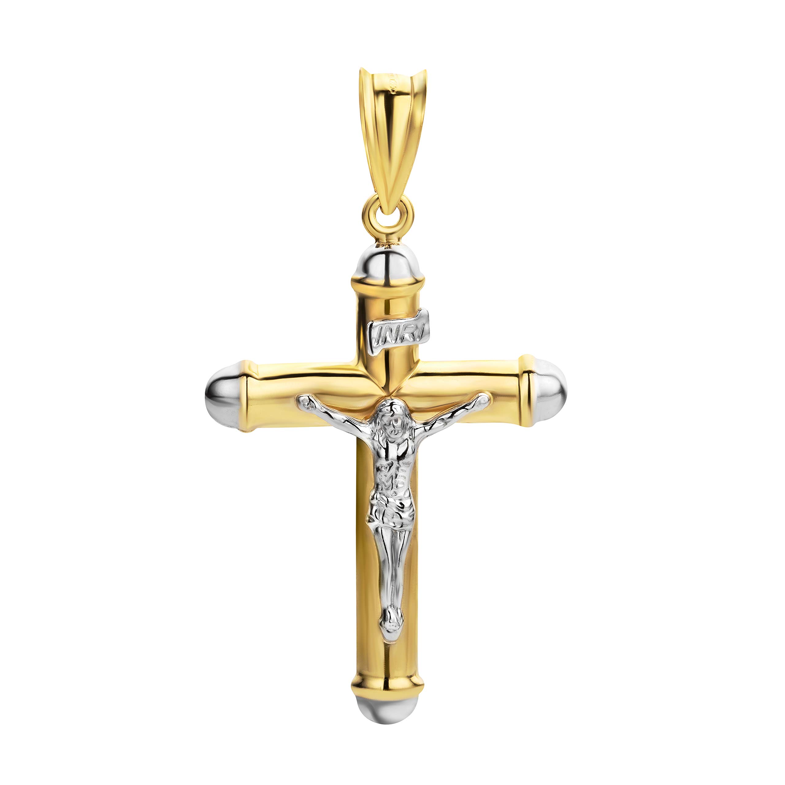 Kreuz Kette Herren Silber Original 14K Gelb- & Weißgold Kreuz