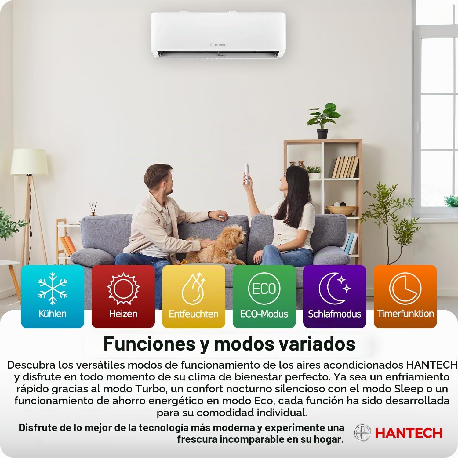 HANTECH Split aire acondicionado 12000 BTU H-PRO función de calefacción y refrigeración, filtro de aire, WIFI, material de montaje