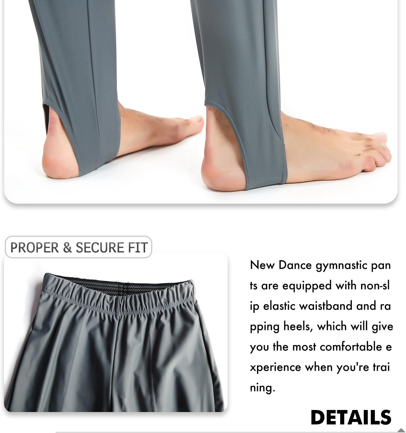 Mens and Boys Gymnastics Pants Leotard Youth Ballet Tights Stirrup Pants for Dance Yoga Practice Athletic Gray