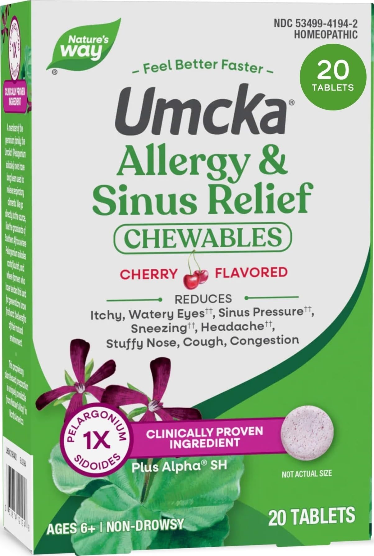 Nature's Way Umcka Allergy & Sinus Relief Chewables, Cherry