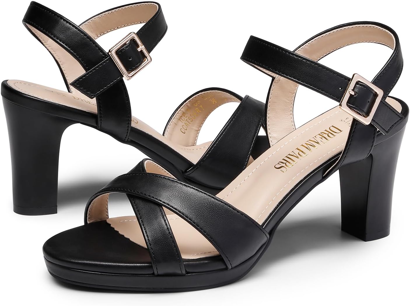 DREAM PAIRS Women's Chunky Heels Open Toe Ankle Strap Sparkly Heels Pump Sandals - Image 5