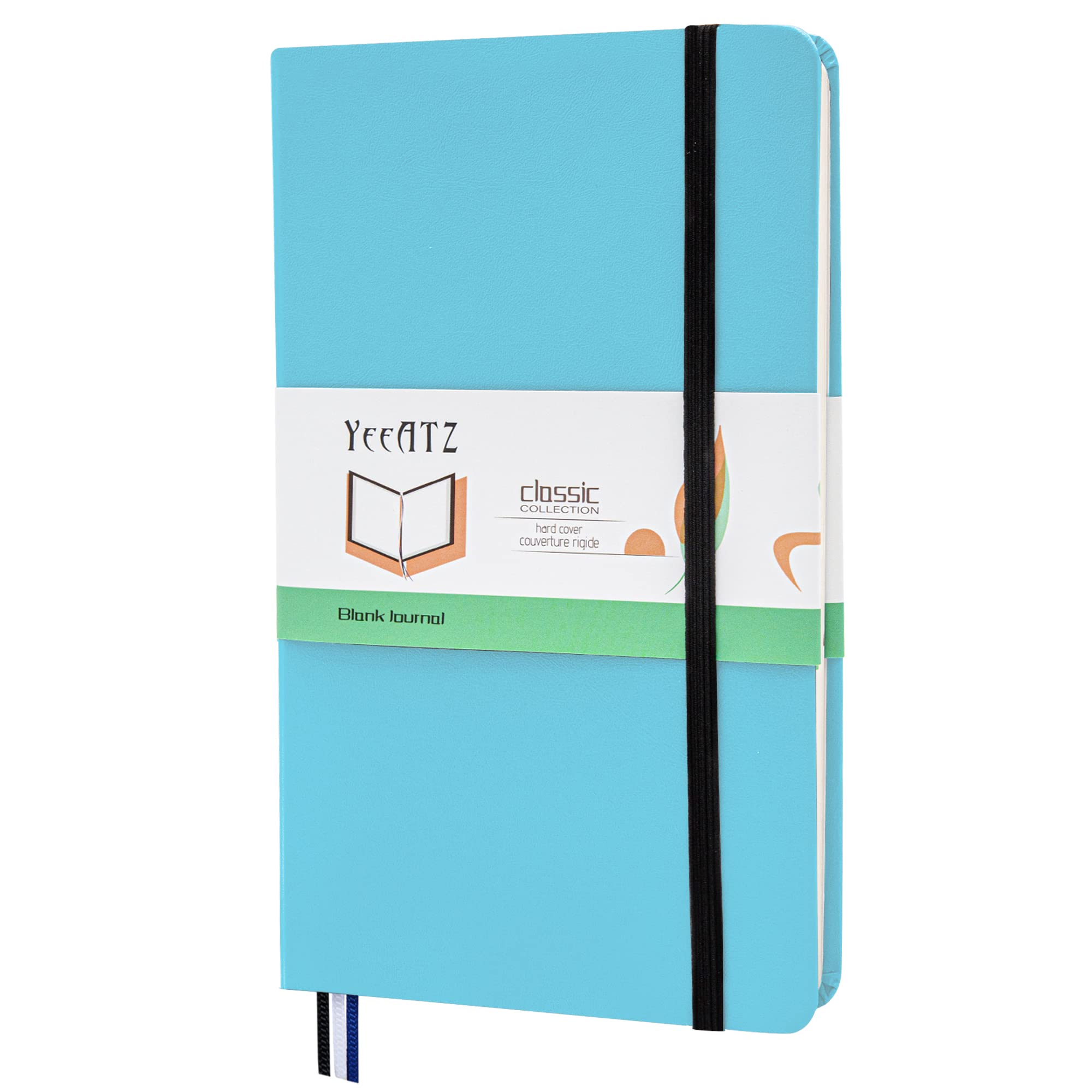 YeeATZ Hardcover Notebook Blank Journal Sketchbook for Drawing, Medium 5.5 by 8.4 Inch, 100 GSM Thick Paper (ReefBlue, Plain)