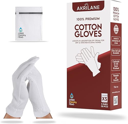 Miniatura 33 de AKRILANE 1 tamaño 20 pares de guantes hidratantes de algodón para manos secas, tratamiento de eccema y psoriasis, reutilizables con bolsa