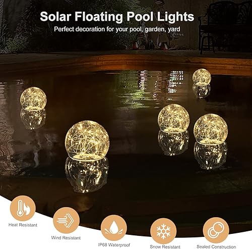 Miniatura 4 de Luces flotantes de piscina alimentadas por energía solar, brillan en la oscuridad, luces solares de globo solar blanco cálido que flotan, 6.9