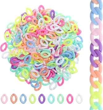 400PCS Acrylic Linking Rings, Oval Quick Link Connectors, Assorted Color Open Link Rings for DIY Purse Eyeglass Jean Pocket Chain Lanyard Trouser Chain Phone Strap, 0.65inch Long