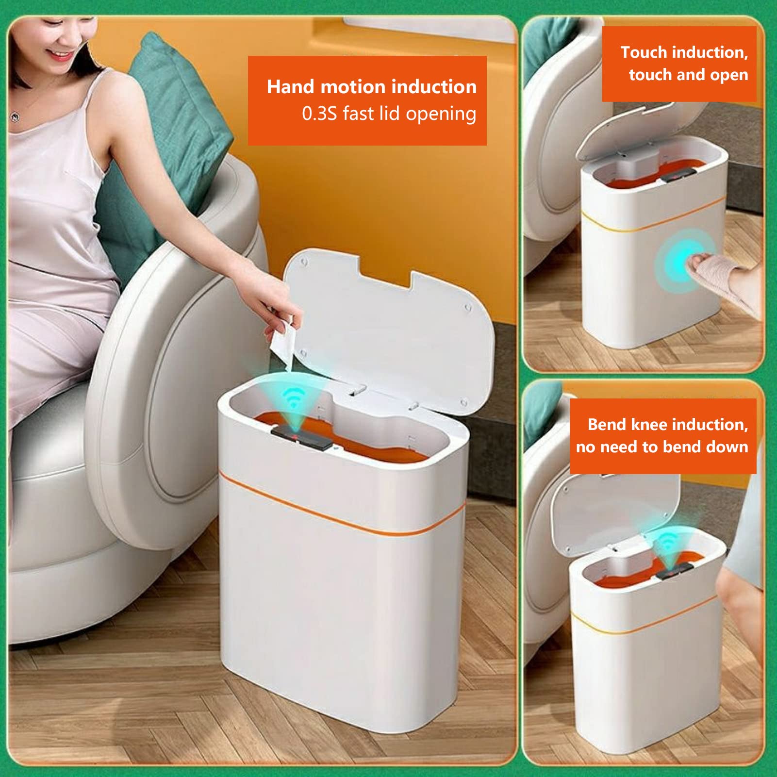 Poubelle électrique, Poubelle électrique étanche IPX5 Life, Poubelle Intelligente avec Capteur de Mouvement Automatique à 3 Modes, Poubelle Intelligente pour Salon de Beauté, Maison, Cuisine, Salle de