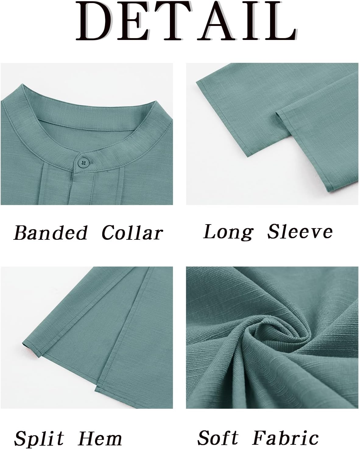 Runcati Mens Kaftan Thobe Button Down Henley Shirts Robe Long Sleeve Casual Cotton Pleated Muslim Gown Shirt - Image 5