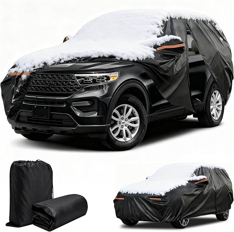 Winter Car Cover for Ford Explorer 1991-2025, Heavy Duty SUV Full Car Cover | Waterproof All Weather Outdoor for Hail Snow Ice Rain Sun UV Dust Protector, with Driver Side Zipper & Reflective Strips