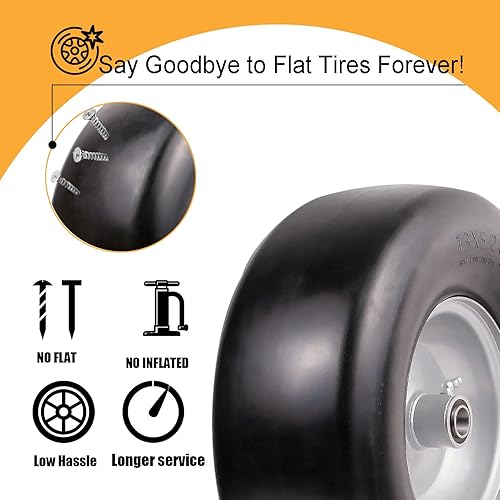 Miniatura 6 de Neumático y rueda libres de 13 x 5.00-6, repuesto de montaje de neumático delantero suave de giro cero para cortacésped, tractor de jardín, con