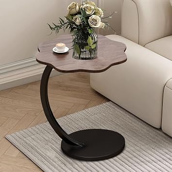 Side Table Small End Tables,C-Shaped Wood Sofa Table Flower Side Table with Metal Frame,Couch Table Small Coffee Table for Living Room Bedroom Small Spaces 40cm/15.75in