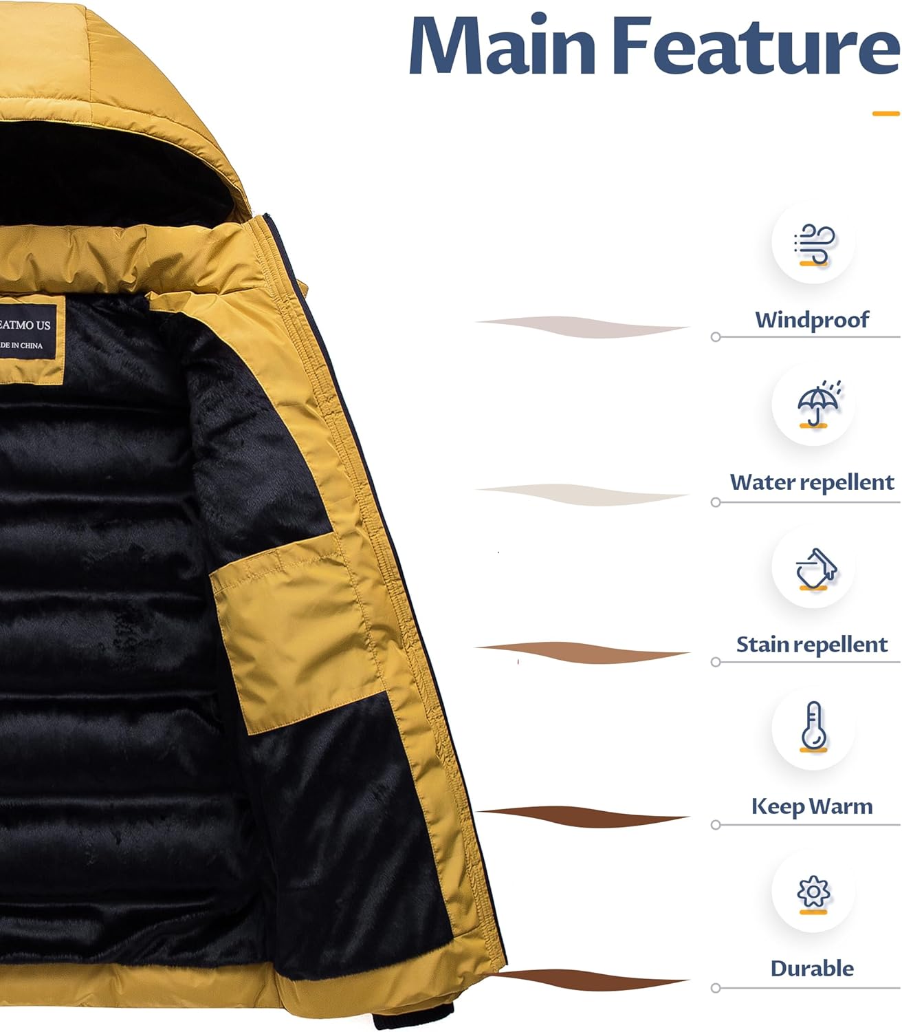 CREATMO US Men's Puffer Jacket Waterproof Winter Parka jacket Warm Thicken Ski Coat - Image 3