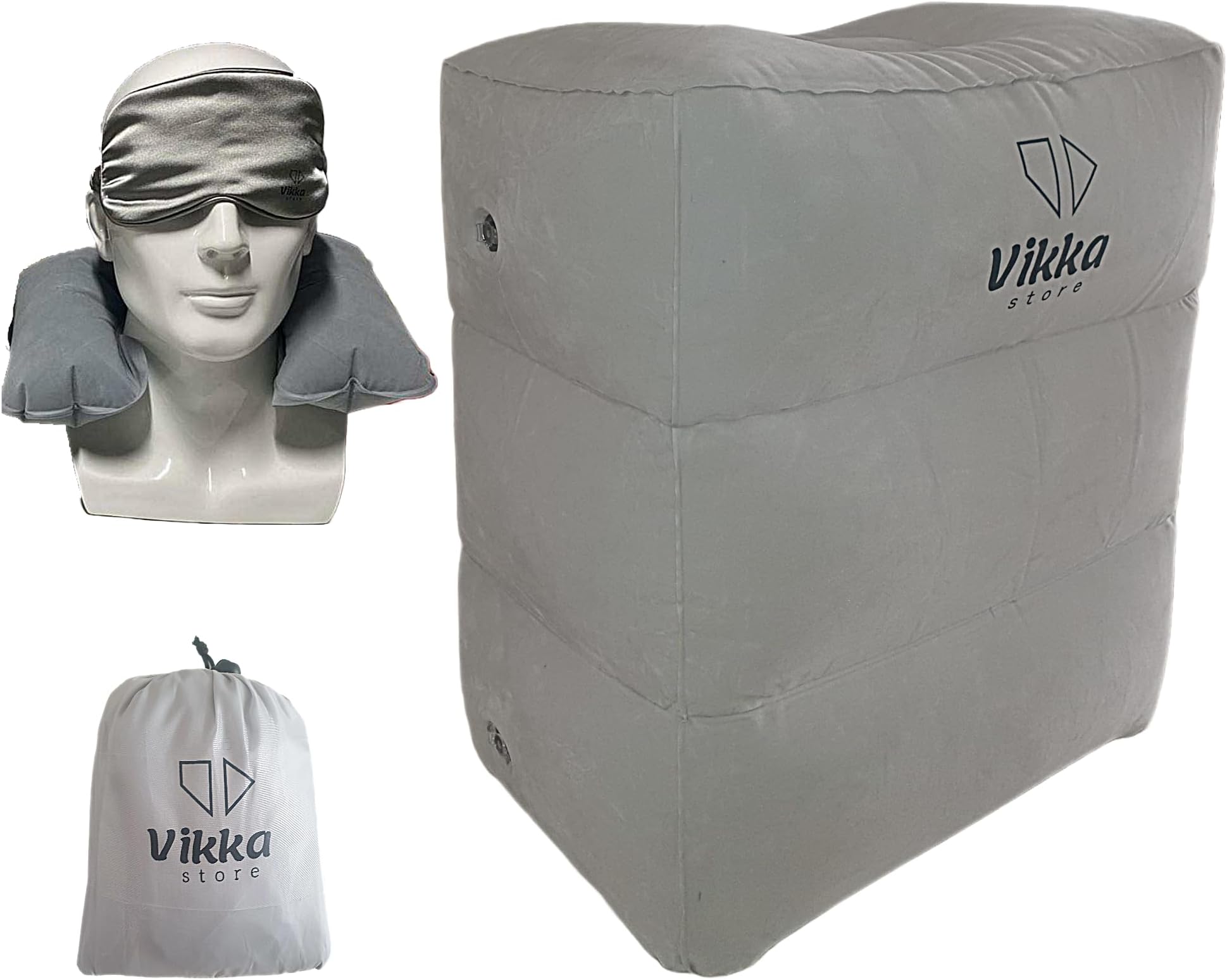 VIKKA Inflatable Foot Rest for Air Travel - Travel Footrest for Airplane - Inflatable Travel Foot Rest Pillow - Inflatable Bed for Airplane Kids - Inflatable Neck Pillow and Contoured Eye Mask Free
