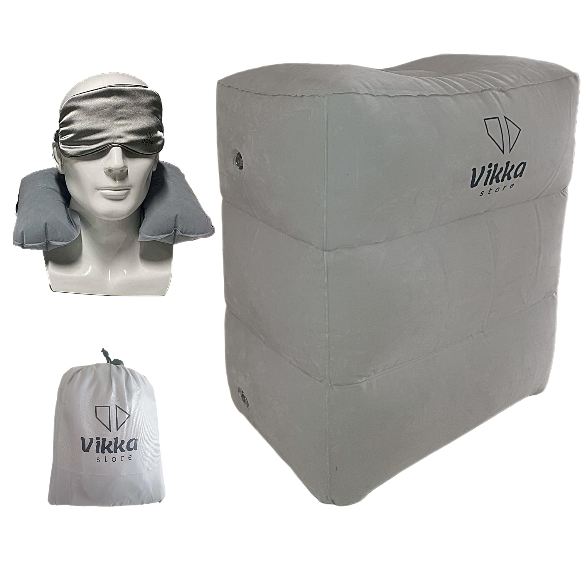 VIKKA Inflatable Foot Rest for Air Travel - Travel Footrest for Airplane - Inflatable Travel Foot Rest Pillow - Inflatable Bed for Airplane Kids - Inflatable Neck Pillow and Contoured Eye Mask Free