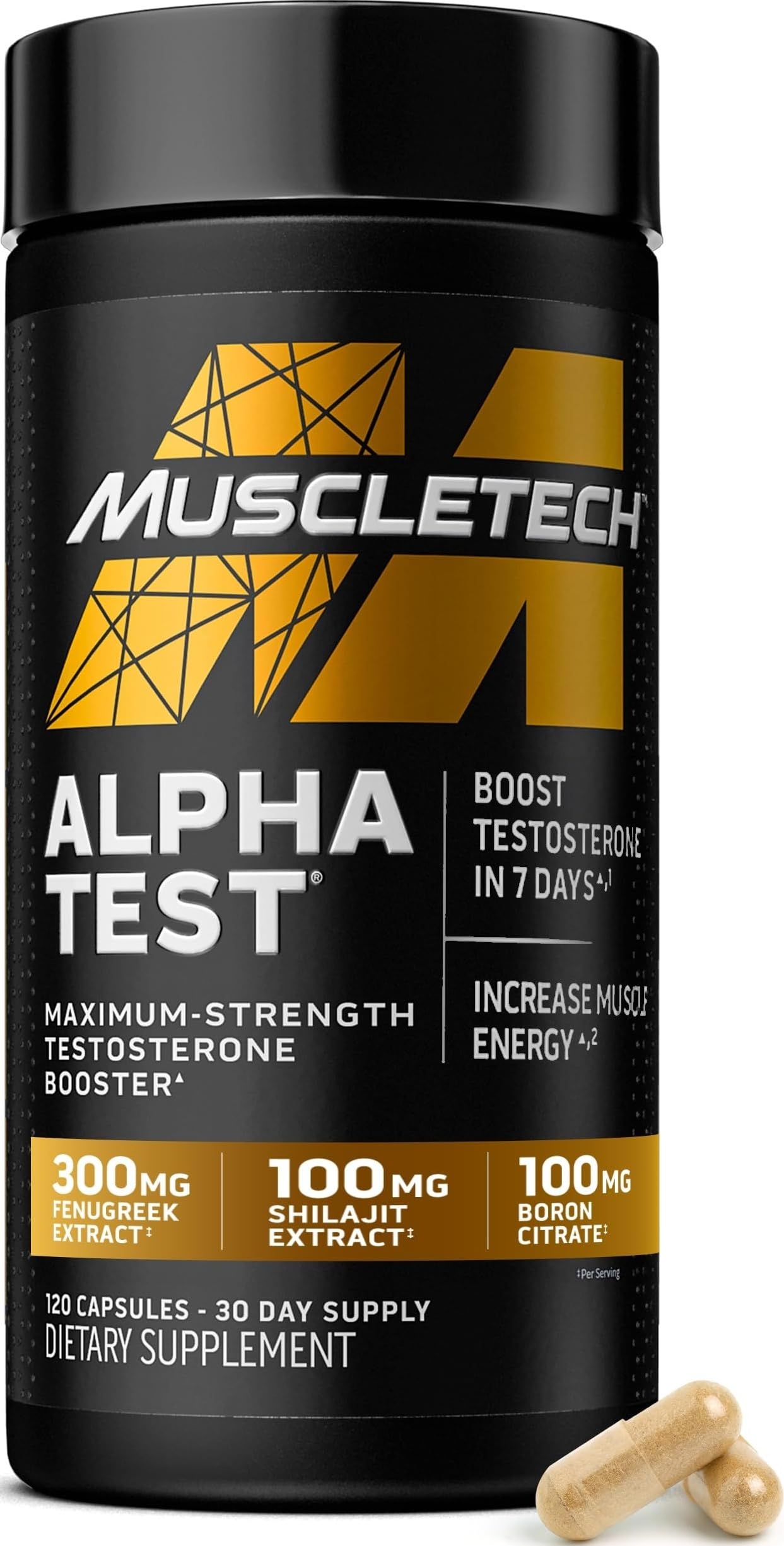 MuscleTech Testosterone Booster for Men, AlphaTest, T-Boost Mens Supplement 120 Count