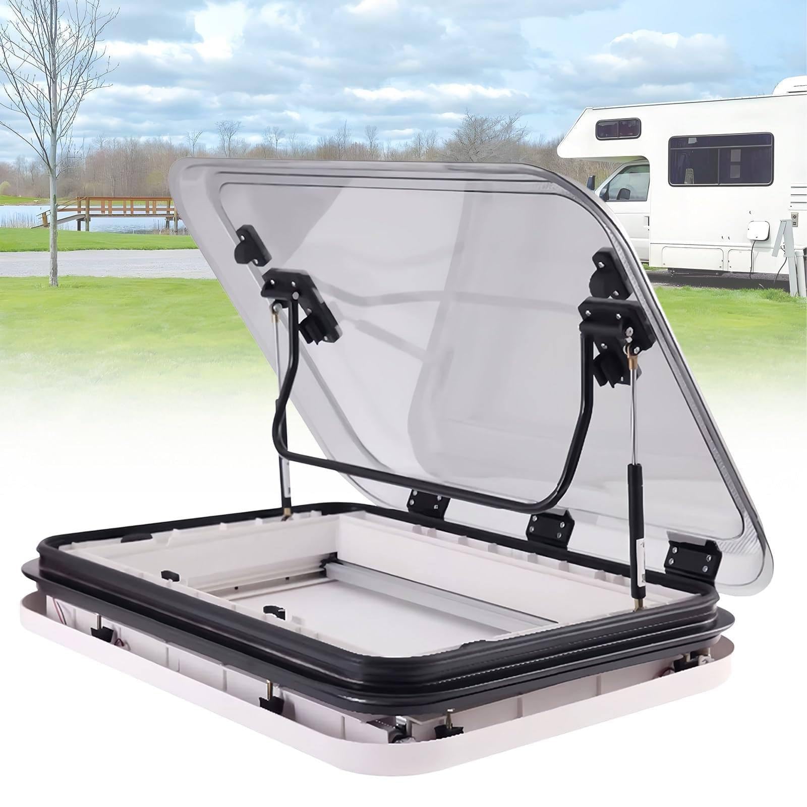 Ventilación de techo para autocaravana,trampilla de techo universal para autocaravana,ventanas y claraboyas para RV,kit de ventilación para ventana de techo de caravana grande con luces LED,80x50cm