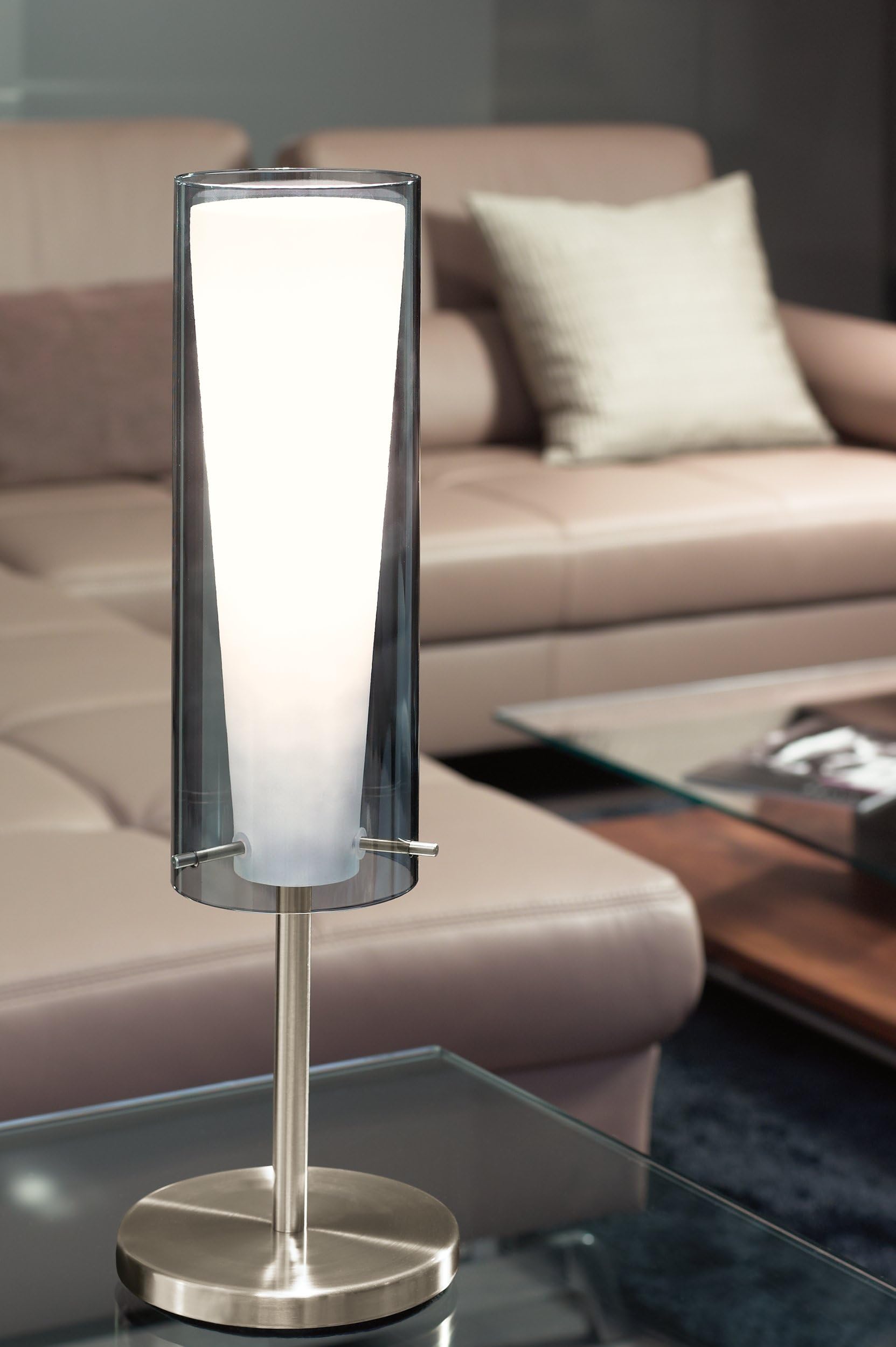 Eglo Lampe de chevet Pinto, lampe de table à poser en acier chromé, verre