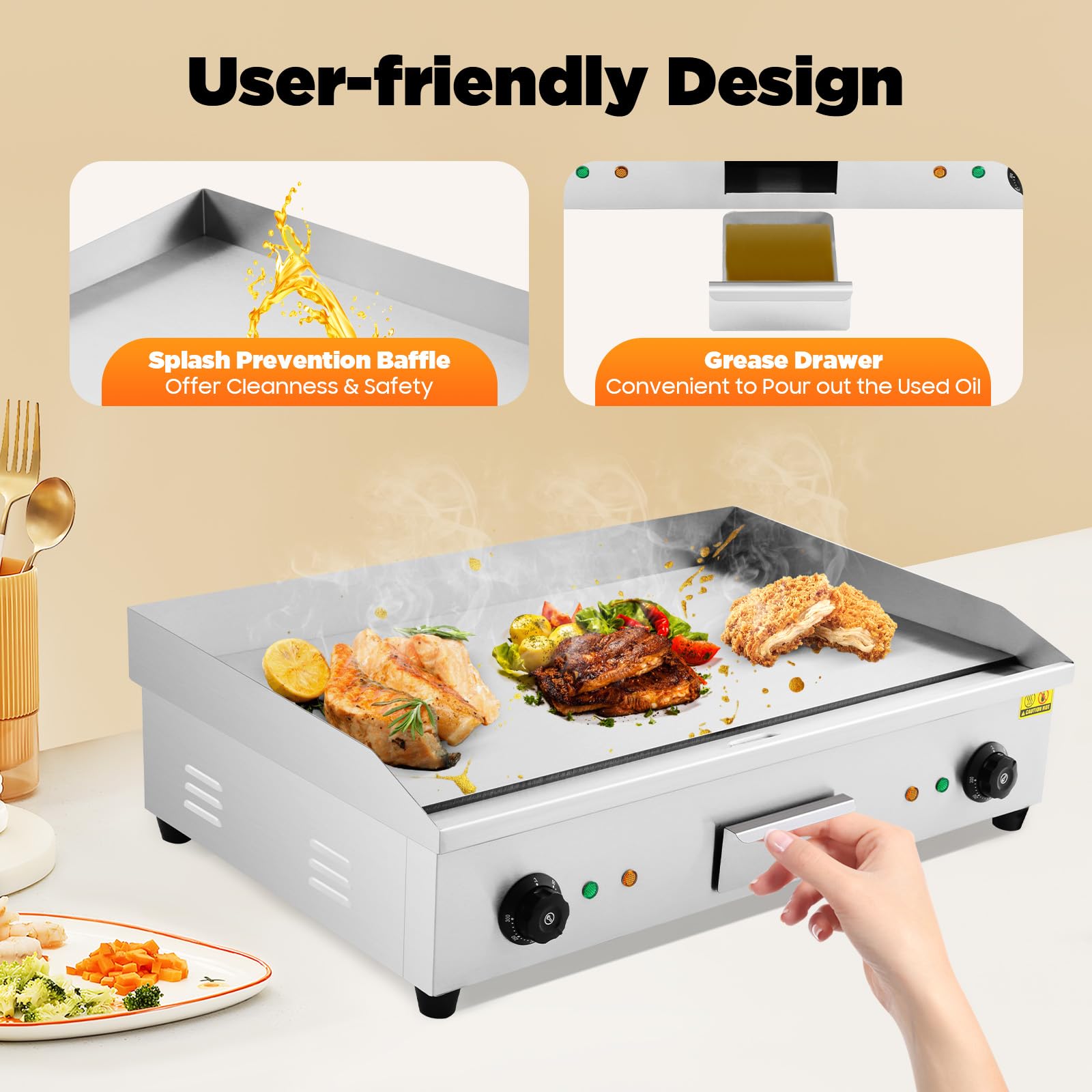 4400W Elektro Grillplatte Griddleplatte Gastrobräter 300℃ Gastronomie Kochfläche