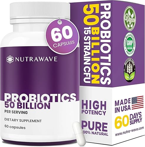 NUEVO Nutrawave 50 mil millones de probióticos para mujeres y hombres, 15 cepas de cultura activa. Alivia la hinchazón y el estreñimiento, mejora la