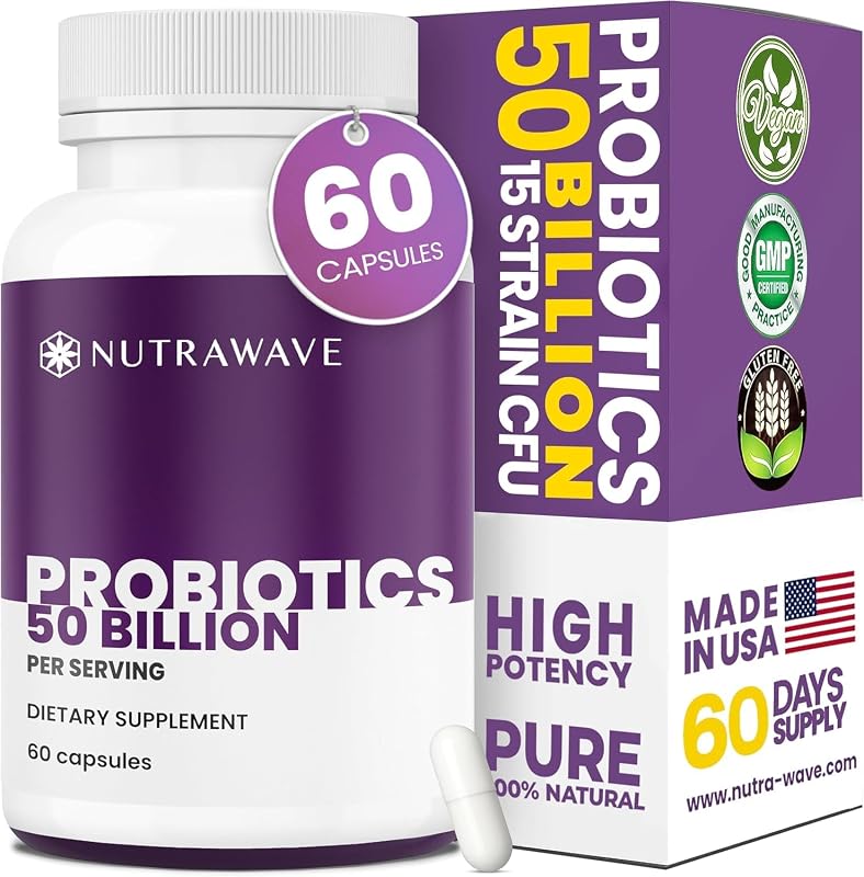 Nutra Wave Probióticos e prebióticos 50 bilhões de UFC, 15 cepas, 60 cápsulas veganas