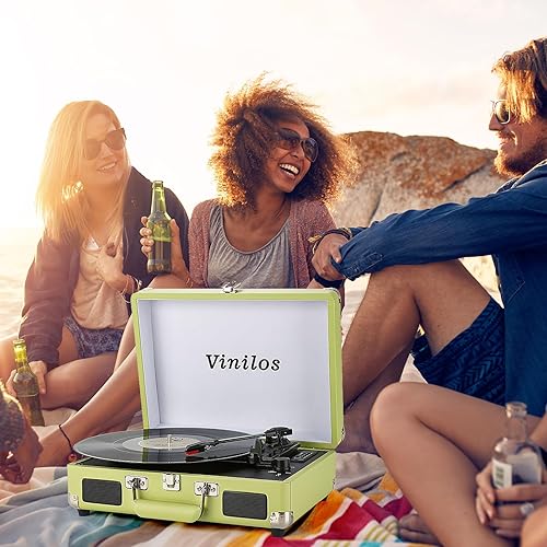 Miniatura 6 de Reproductor de discos de vinilo portátil retro Bluetooth con sonido de alta fidelidad, grabación USB, tocadiscos de transmisión por correa de 3