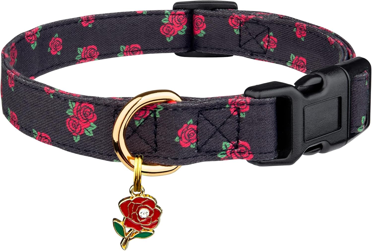 Cotton Dog Collar Black Rose with Pendant Cute Dog Collar S