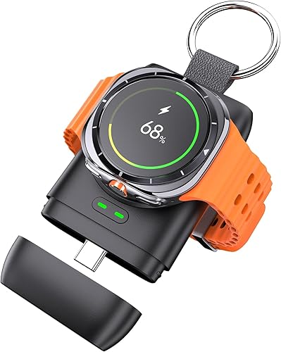 Cargador de reloj Samsung Galaxy para 8/7/6/5/4/3/Ultra/Active2 - Cargador inalámbrico de viaje USB-C, banco de energía compacto de 1400 mAh con