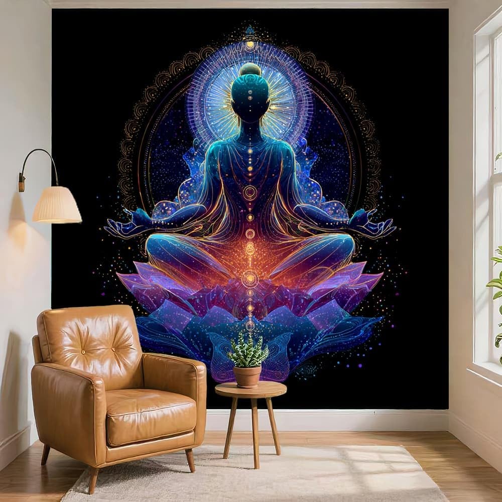 Carta Da Parati Fotografica 3d Effetto Carattere Runico Della Meditazione Moderna Design Carta per Pareti Soggiorno Camera Da Letto Sala Blu Viola Fotomurali In Tessuto Non Tessuto TNT 250x175 cm