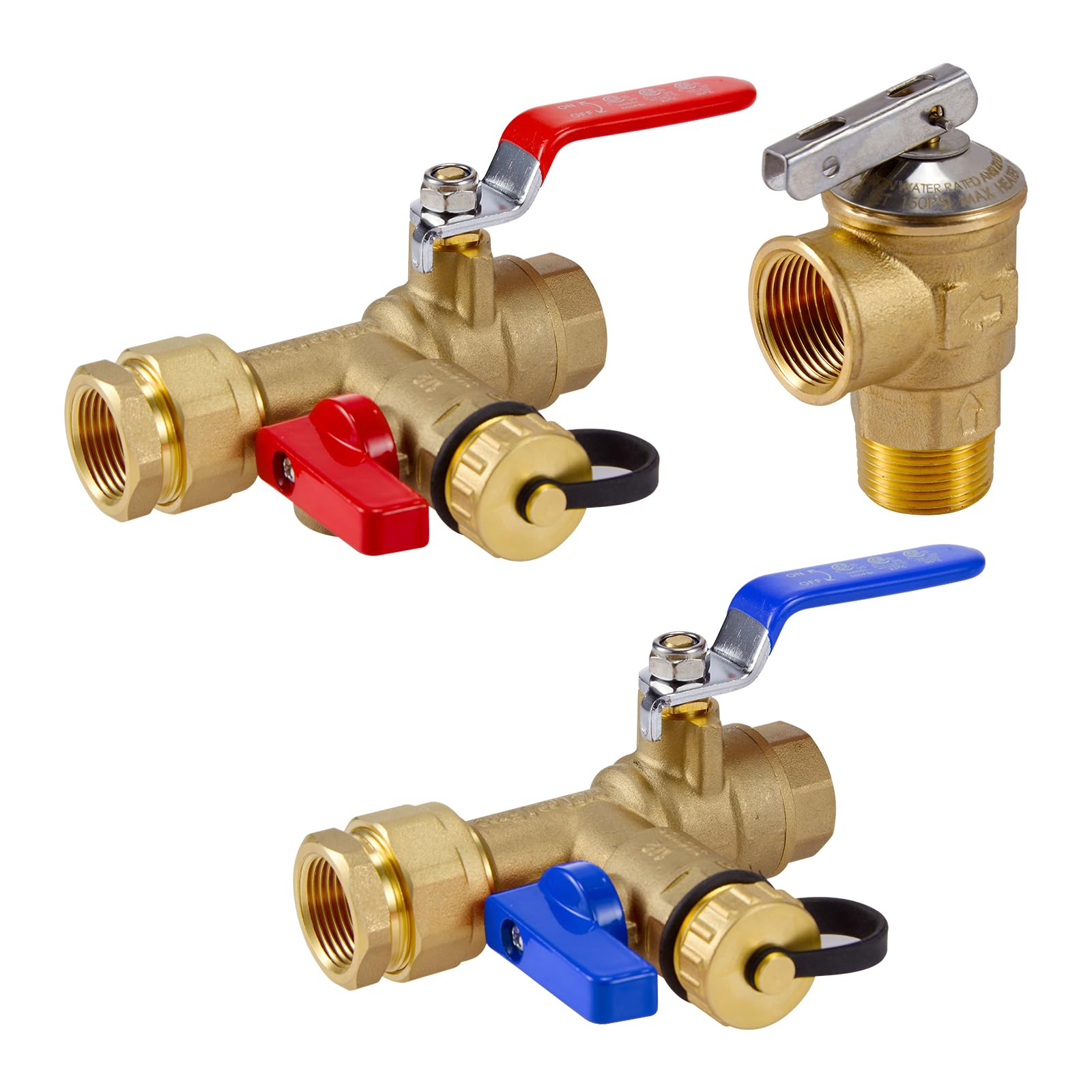Kit de válvula de servicio para calentador de agua sin tanque ThermoMate IPS de 3/4 pulgadas con válvula de alivio de presión, latón limpio