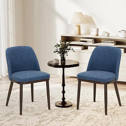 COLAMY Juego de 2 sillas de comedor tapizadas, modernas sillas de cocina con respaldo, sillas laterales de cuero con patas de madera para cocina,