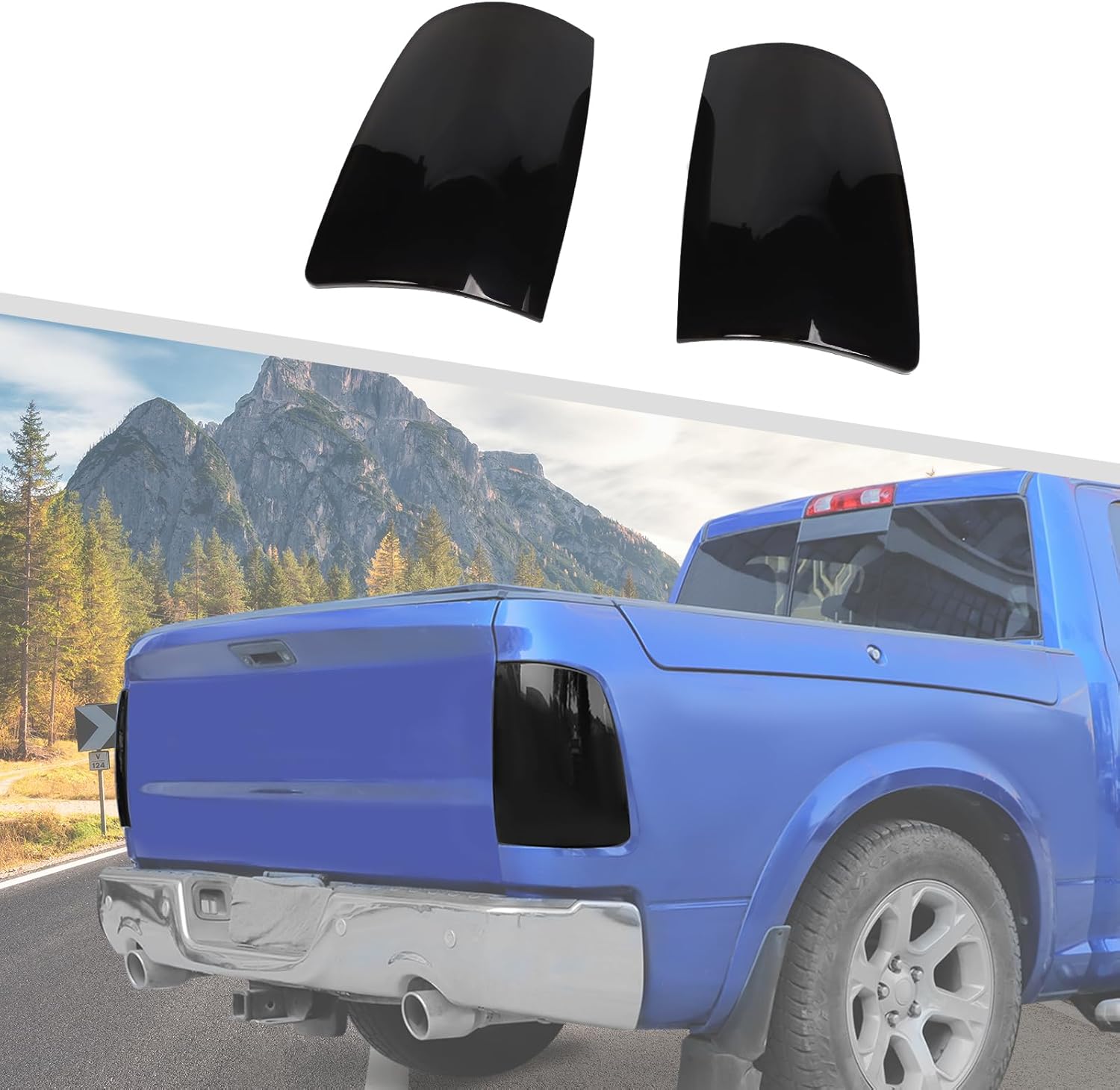 Jimen Fit for Dodge Ram 2009-2017, 2PCS Rear Taillight Trim Tint Smoked Tail Light Bezel Cover