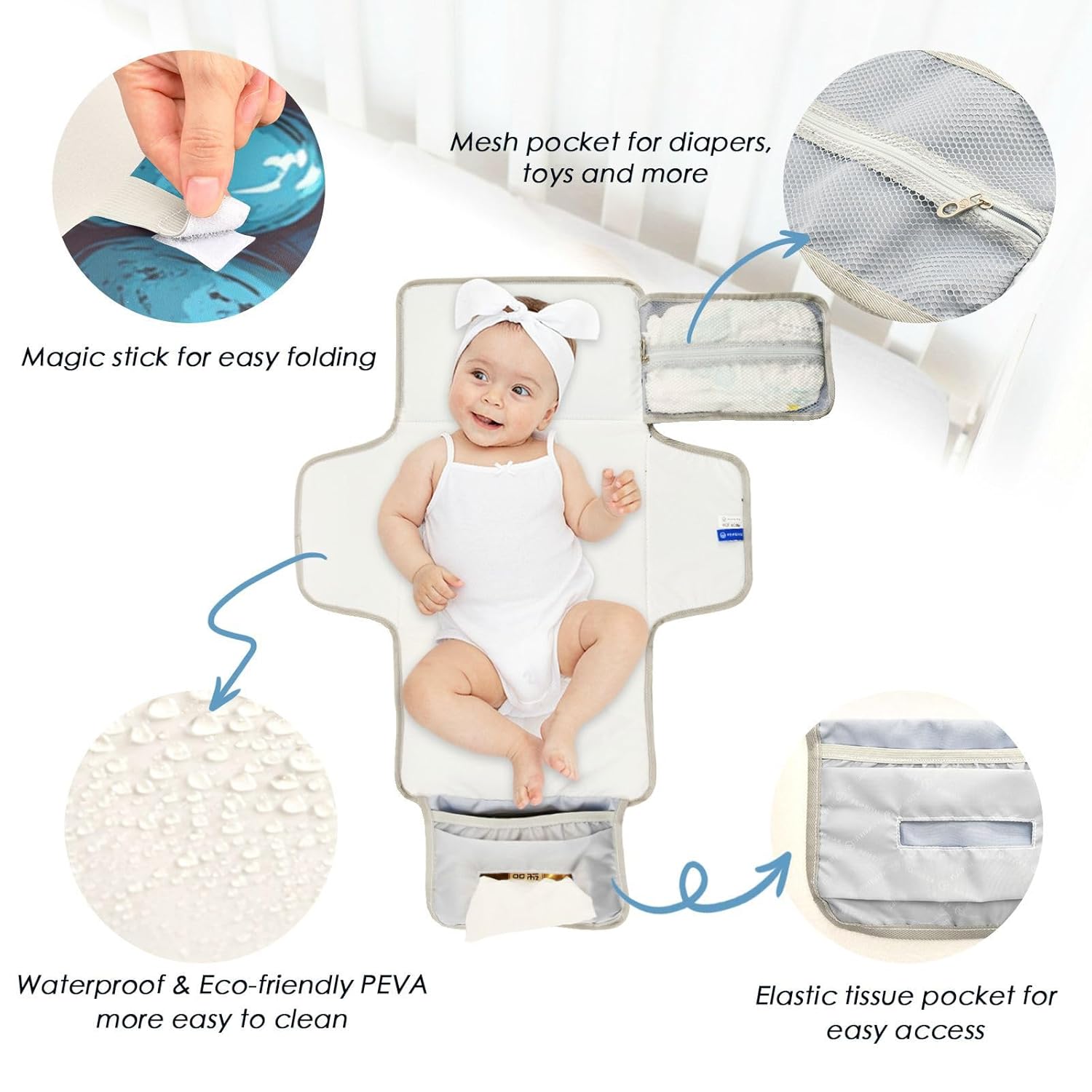 Cartoon Bean Flag 4th of July Independence Day Reusable Changing pad Covers with Tissue Pocket Portable Changing pad for Baby for Girl & Boy cambiador de pa?ales para Bebes