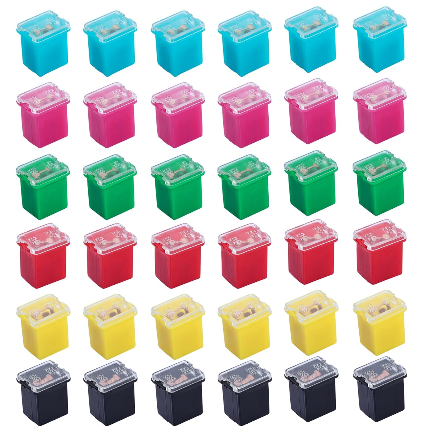 36 Pcs Car Fuses Automotive Fuses Assortment Kit Low Profile Standard Box Shaped Micro Cartridge Fuses 20A 30A 40A 50A 60A 80A for Ford Chevy/GM Nissan Toyota Pickup Trucks Cars and SUVs