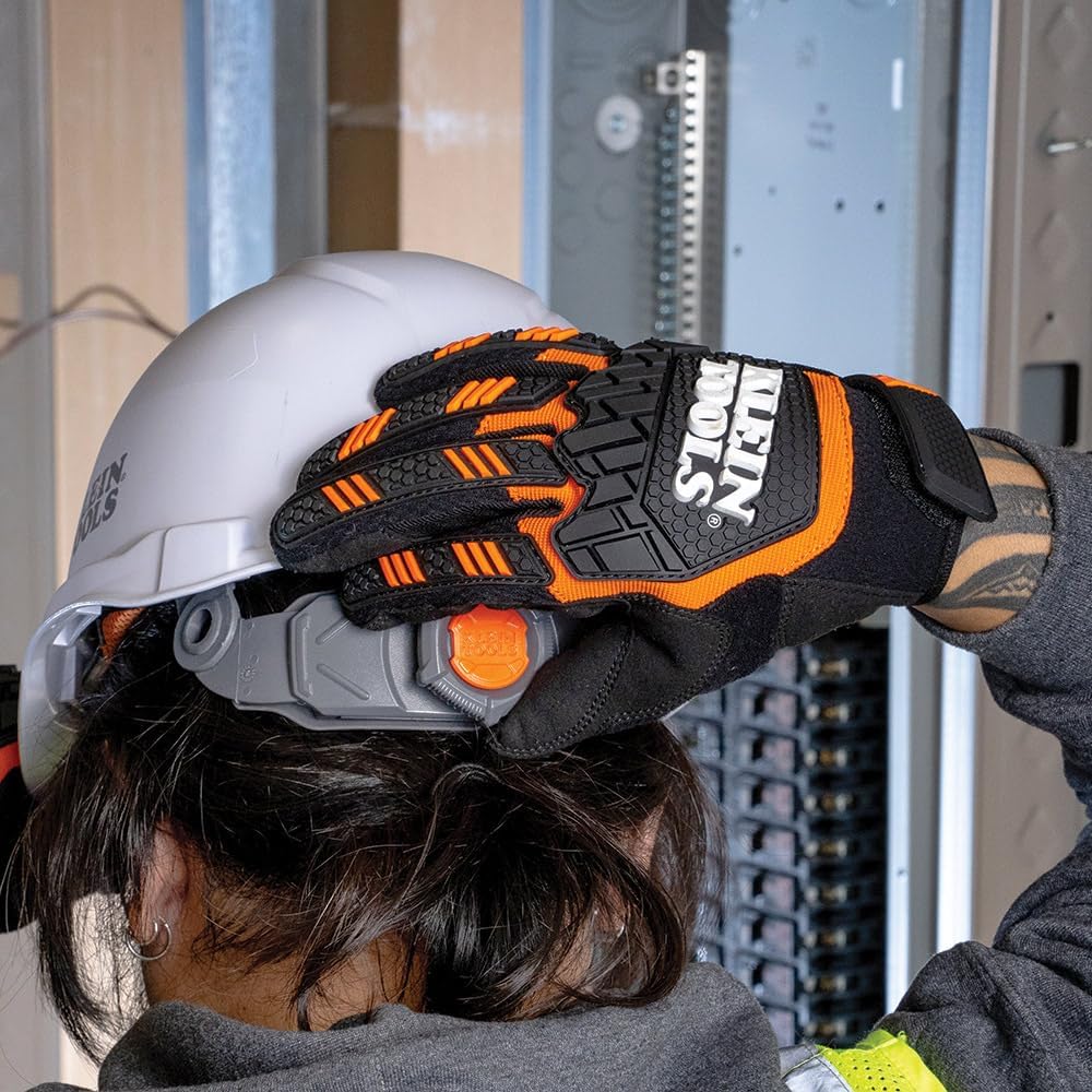 Klein Tools 60601 Work Gloves, Heavy-Duty Suede Palm Gloves, TPR Impact Resistant, Touchscreen-Capable, Hook and Loop Wrist Strap, X-Large